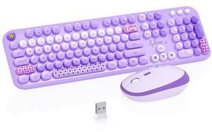 Wireless Keyboard and Mouse Combo, 104 Keys Cute Colorful Keyboard and Mouse with Retro Typewriter for PC/Mac/Laptop/Tablet/Computer/Windows Microsoft, Purple