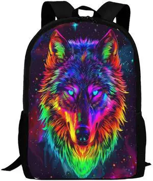 Viythuw Wolf Backpack, Simple and Aesthetic Bookbag for Women & Men, Lightweight Adjustable Black Backpack for Travel Outdoor Sports, Large Capacity Laptop Bag for Business Office