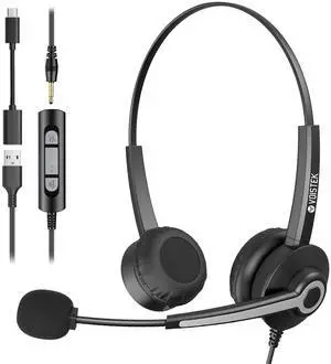 Voistek USB Headset with Microphone,Wired Stereo Headphones for Laptop/PC, Noise Cancelling Mic & in-Line Control, Ideal for Work, Office, Teams, Skype, Zoom,Computer