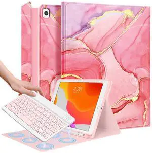 Wazzasoft for iPad 9th/8th/7th/Air 3rd Generation/Pro 10.5 Inch Case with Keyboard Pencil Holder Folio Tablet Cover Women Girls Cute Girly Teens Kawaii Marble Unique Design for Apple 10.2 & 10.5 Inch