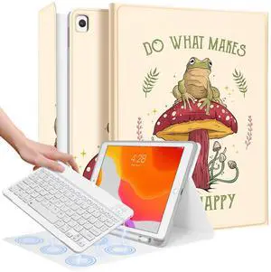 Wazzasoft for iPad 9th/8th/7th/Air 3rd Generation/Pro 10.5 Inch Case Keyboard Pencil Holder Folio Tablet Cover Women Girl Cute Girly Teen Kawaii Frog Unique Design for Apple 10.2 & 10.5 Inch