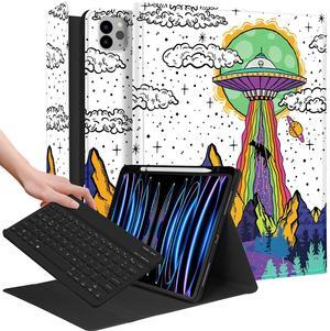 Wazzasoft for iPad Air 13 inch Case 2024 M2, for iPad Pro 12.9'' Case with Keyboard Pencil Holder Folio Tablet Cover Men Boys Cute Cool Fun Funny Alien for Apple Air 11, Pro 12.9