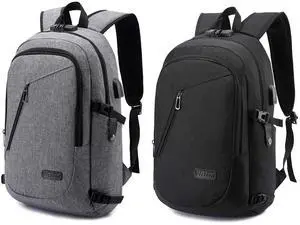 Bundle - Laptop Backpack Water Resistant Anti-Theft Bag with USB Charging Port and Lock | Computer Bag for Business Work Travel, Grey & Black