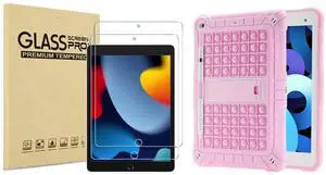 [2 Pack] New iPad 10.2 Screen Protector Bundle with iPad 10.2 Case 2021 9th Generation / 2020 8th Generation / 2019 7th Generation iPad Case (Pink)