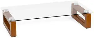 YEOUX Multi-Purpose Desktop Stand, Clear Floating Computer Monitor Riser with Natural Wood Base, Desk Organization Shelf for Printer, Laptop, Audio Device, Flat Screen