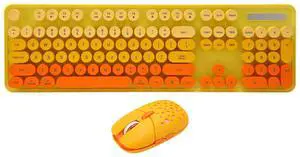 Yunseity Keyboard and Mouse Combo, Ergonomic Retro Full Size Round Retro Punk Keyboard with 3 DPI Adjustable Gaming Mouse for Laptop, Desktop, PC, Computer (Mixed Color Yellow)