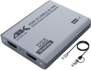 4K HDMI Video Capture Card with Loop-Out, USB 3.0, 1080P 60FPS/2K 30FPS, Audio & Video Streaming Capture Device for PS5, Switch, Camera, PC, Compatible with OBS