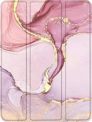 SaharaCase Marble Series Folio Case for Apple iPad Pro 11" (3rd Generation 2021 & 4th Generation 2022) [Shockproof Bumper] Rugged Protection Antislip Grip Leather Kickstand (Pink Marble)