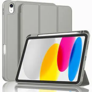 ZryXal iPad (A16) Case/iPad 10th Generation Case [11-Inch 2025/10.9 Inch 2022] with Pencil Holder, Smart Cover with Soft TPU Back [Support Auto Wake/Sleep] (Smoky Gray)