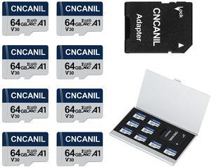 CNCANIL 64GB Micro SD Card for Nintendo-Switch, GoPro, Wyze, Dash Cam, Security Cam, MicroSDXC Memory Card up to 90MB/s, U3, V30, Full HD & 4K Video, with SD Card Adapter (8Pack)