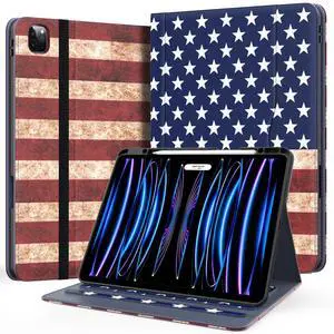 Zonefoker Case for New iPad Pro 12.9 inch 6th/5th/4th/3rd Generation 2022/2021/2020/2018, 12.9'' ipad Pro Leather Folio Protective Cover 6/5/4/3 Gen with Pencil Holder, Auto Wake/Sleep, Flag