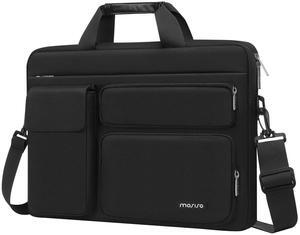 MOSISO Laptop Shoulder Bag Compatible with MacBook Air 15 M3 M2 2024 2023/Pro 16 inch M4 M3 M2 M1,15-15.6 inch Notebook with 2 Raised&1 Flapover&1 Horizontal Pocket&Handle&Belt, Black