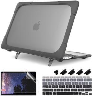 Batianda for MacBook Air 13 inch Case 2020 2019 2018 Release Model A2337 M1 A2179 A1932, Heavy Duty Shockproof Durable Protective Hard Shell Soft Bumper with Fold Kickstand & Keyboard Cover, Grey