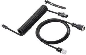 GUNMJO Pro Custom Coiled USB C Cable for Gaming Keyboard, Double-Sleeved Mechanical Keyboard Cable with Detachable Aluminum Aviator, 1.5M USB-C to USB-A, Classic Black Color