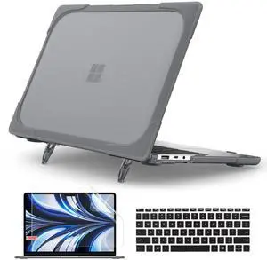 Batianda Heavy Duty Case for 12.4 inch Microsoft Surface Laptop Go 2 2022 / Laptop Go 3 2023 Release,Shockproof Protective Cover with Fold Kickstand for Enhanced Durability & Keyboard Cover, Grey