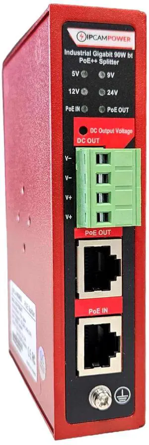 IPCamPower Industrial Grade 90 Watt POE to Selectable DC (5V, 9V, 12V, 24V) Converter w/ 802.3bt POE Pass Through, Gigabit Power POE++ Splitter