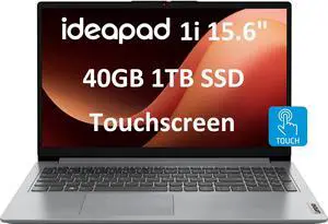Lenovo IdeaPad 15.6" FHD Touchscreen Laptop (40GB RAM, 1TB SSD, Intel 6-Core i3-1215U (> i5-1135G7)), Narrow Bezel, Webcam, 10-Hour Long Battery Life, Wi-Fi 6, Win 11 Home S Mode, Cloud Grey