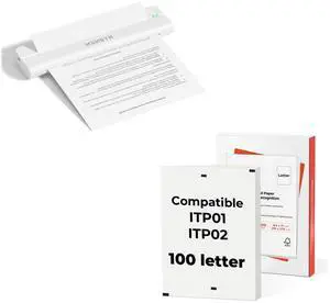 MUNBYN Portable Printers Wireless for Travel ITP02 and 100 Sheets US Letter Size Thermal Printer Paper 8.5 x 11 Inch