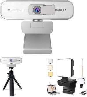 NexiGo 2K Zoomable Webcam Kits, N940P QHD 1440P Webcam, Autofocus, Support 1080P@ 60FPS, 3X Digital Zoom, Upgraded Video Conference Lighting, Lightweight Mini Tripod, for Zoom/Skype/Teams, Silver