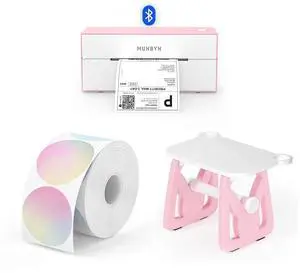 MUNBYN Bluetooth Thermal Label Printer, 4x6 Shipping Label Printer+2 Inch Circle Thermal Sticker Labels+Label Holder for Rolls and Fanfold Labels