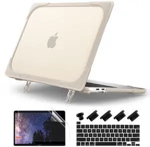 Batianda for New MacBook Pro 13 Inch Case M1/M2 Chip A2338 A2289 A2251 (2020 2022 Release), Heavy Duty Full Protection Hard Shell Cover with Fold Kickstand for MacBook Pro 13'' Touch Bar,Khaki