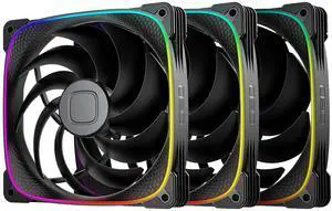 Geometric Future Squama 2503 RGB PWM Fan - 140mm - 3 Pack - Performance & Silent Balance - Dual Lighting Loop - 5V 3pin addressable RGB - 4pin PWM - Black (GEO-S2503B-14T)