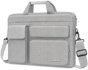 MOSISO Laptop Shoulder Bag Compatible with MacBook Air 15 M4 M3 M2/Pro 16 inch M4 M3 M2 M1,15-15.6 inch Notebook with 2 Raised&1 Flapover&1 Horizontal Pocket&Handle&Belt, Gray