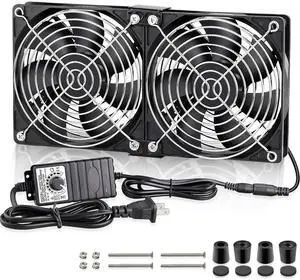 GDSTIME Big Airflow Dual 120mm Fans DC 12V Powered Fan with AC 110V - 240V Speed Control, Cabinet Chassis Cooling Fan, Server Workstation Cooling Fan