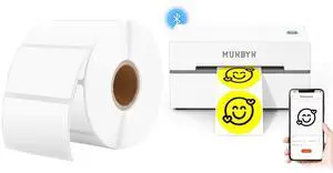 2.25 x 1.25 Direct Thermal Labels White Thermal Printer Labels+130B Bluetooth Thermal Label Printer