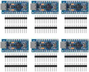 AITRIP 6PCS Pro Micro ATmega32U4 5V 16MHz Type-C Development Module Board with 2 Row pin Header Compatible arduino Leonardo Replace ATmega328 Pro Mini