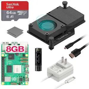 Argon PWR GaN Raspberry Pi 5 Kit | Raspberry Pi 5 8GB Kit/Pi 5 Board (8GB) / 27W PWR GAN Raspberry Pi 5 Power Supply/Pi 5 Active Cooler / 64GB SD Card / 2 Micro HDMI Cable