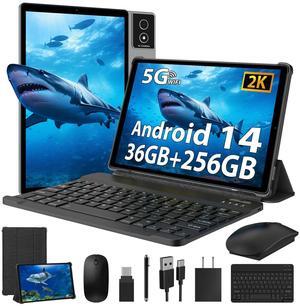 BEYODFU Tablet 2025 Android 14 with Keyboard, 10.4" 8 Core with 36GB+256GB+1TB Expand, 2K 2000 x 1200 LCD Screen, 2.0GHz CPU, 8000mAh, 8+13MP Dual Camera, 5G WiFi BT5 Android Tablet-Gray
