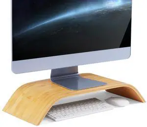 Large Bamboo Monitor StandErgonomic Desk Shelf Monitor Stand for Desk21 inch Computer Stand Monitor Riser for Your DesktopPremium Natural Bamboo PC, Printer, Computer Stand Riser for Home & Office