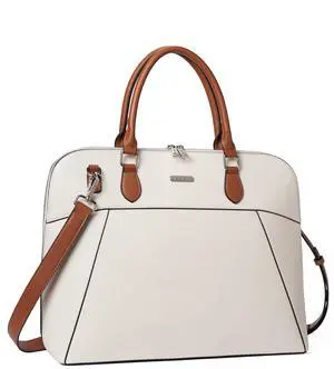 CLUCI Briefcase for Women Leather 15.6inch Laptop Computer Handbags Shoulder Bag Beige