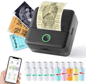Print Pods Mini Printer, Thermal Inkless Sticker Maker with 20 Rolls Printing Paper, Pocket Printpod for phone, Impresora Portátil for Notes, Flashcards, Journal, DIY, Compatible with iOS & Android