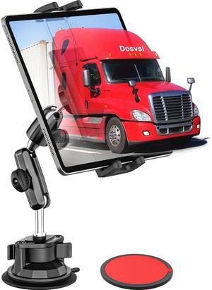 Dosvsi Car Tablet Holder Windshield, Metal Adjustable Arms Dashboard Tablet Mount for Truck, Strong Suction Cup Vehicle Dash Clamp for iPad Pro 12.9 Mini Air, Galaxy Tab/Z Fold, iPhone, 4-13" Device