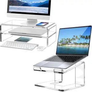 Egchi Clear Acrylic Monitor Stand Riser 2 Tier with Acrylic Laptop Stand for Desk