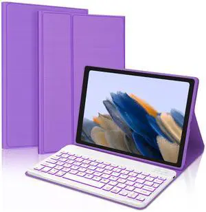 Galaxy Tab A8 Keyboard Case 10.5 inch 2022 Release, 7 Colors Vibrant Backlit, Bluetooth Separate Keyboard for Samsung Galaxy Tab A8, Smart Auto Sleep/Wake Up Slim Synthetic Leather Folio - Purple
