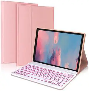 Galaxy Tab A8 Keyboard Case 10.5 inch 2022 Release, 7 Colors Vibrant Backlit, Bluetooth Separate Keyboard for Samsung Galaxy Tab A8, Smart Auto Sleep/Wake Up Slim Synthetic Leather Folio - Pink