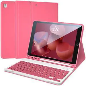 FGZZROU iPad 9th Generation Case with Keyboard 10.2 Inch 2021/2020/2019 Wireless BT Detachable Folio Cover with Pencil Holder for iPad th Gen/8th Gen/7th Gen/iPad Pro 10.5" (Pink)