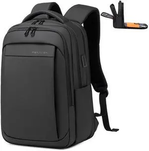 FENRUIEN Expandable Travel Backpack for Men, Water Resistant Computer Backpack with USB Charging Port,Black Laptop Bag 15.6 Inch