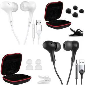 2 Pack USB Earbuds for PC Laptop Mignetic Wired Earphone Computer Headphone with Microphone Control Mute Mic Noise Canceling in-Ear Silicone Cap Corded Headset for MacBook Pro Office Work School Zoom