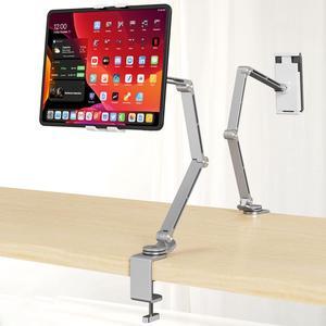 Tablet Stand Holder, Tablet Desk Mount, Adjustable Foldable Tablet Arm Mount with 360degRotate Base, Phone Holder Tablet Stand for Desk and Bed, Compatible with iPad, Phones or Other 4-15.6" Device