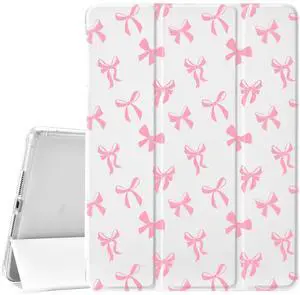 Idocolors Cute Bowknot Pad Case for 10.2 Inch iPad 9th/7th/8th Generation, Clear TPU Smart Stand Back Cover with Pencil Holder, Auto Wake/Sleep Foldable Shockproof Protective iPad 2021/2020/2019 Case