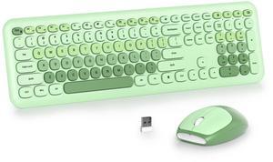 iRoboosta Light Green Wireless Keyboard and Mouse Combo Set, 2.4GHz Retro Typewriter Aesthetic Full Size Cute Keyboard with Number Pad, Home and Office Silent Keyboards (Light Green)