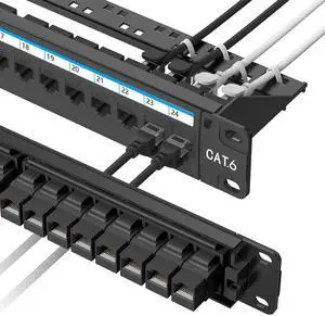 Jadaol 24 Port Cat6 Patch Panel, RJ45 Coupler Feed-Through, 10Gbps Ethernet Patch Panel 1U, 19-Inch Rackmount with Removable Back Bar, Compatible with Cat5, Cat5e, Cat6 Cabling