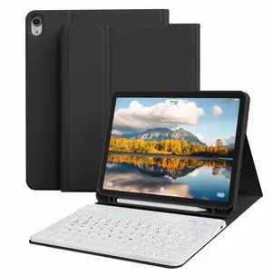 KenKe for iPad 10th Generation (10.9 Inch 2022) / iPad (A16) 11th (11 inch 2025) Keyboard Case with Left Pencil Holder, Thin & Light, Stand Folio Detachable Wireless Bluetooth Keyboard Case, Black