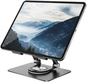 Orlian Tablet Stand Adjustable with 360 Swivel Base Aluminum Tablet Stand Holder Universal Holder for iPad Samsung Huawei Lenovo Fire Smartphone Kindle, Black
