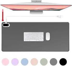 Konohan Heated Large Desk Mat PU Leather Warm Mouse Pad with 5 Heating Level & 4 Hour Auto Shut-Off Heating Keyboard Pad Warmer Gaming Mouse Pad for Office Home(Gray Color,31.5 X 13)