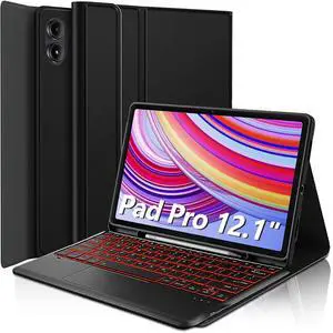 LDSOYIA Touchpad Keyboard Case for Xiaomi Redmi Pad Pro 12.1 Inch 2024, 7 Colors Backlight Wireless Trackpad Keyboard PU Folio Stand Cover Case with Pen Holder for 12.1" Redmi Pad Pro 2024